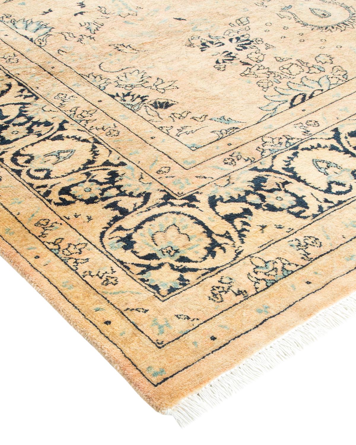 Laine Tapis traditionnel Mogul beige unique fait à la main, unique en son genre en vente