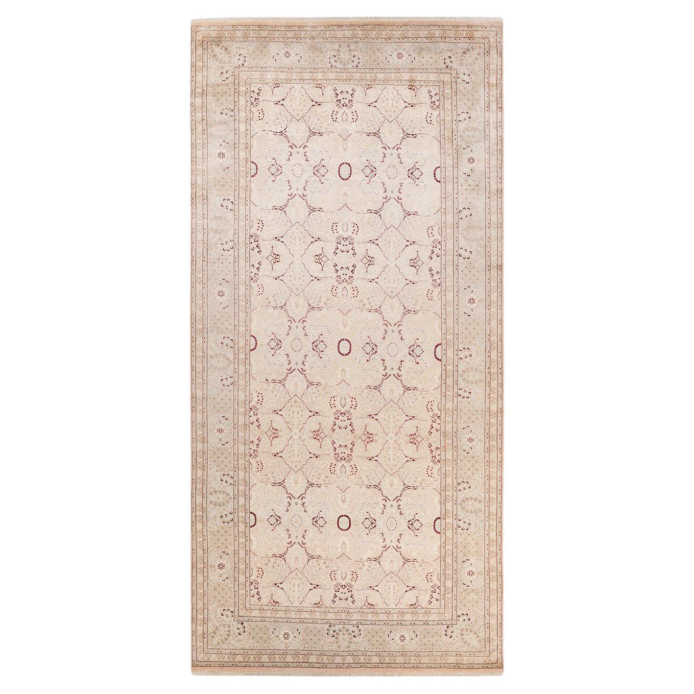 Tapis Mogul traditionnel beige unique fait à la main, unique en son genre