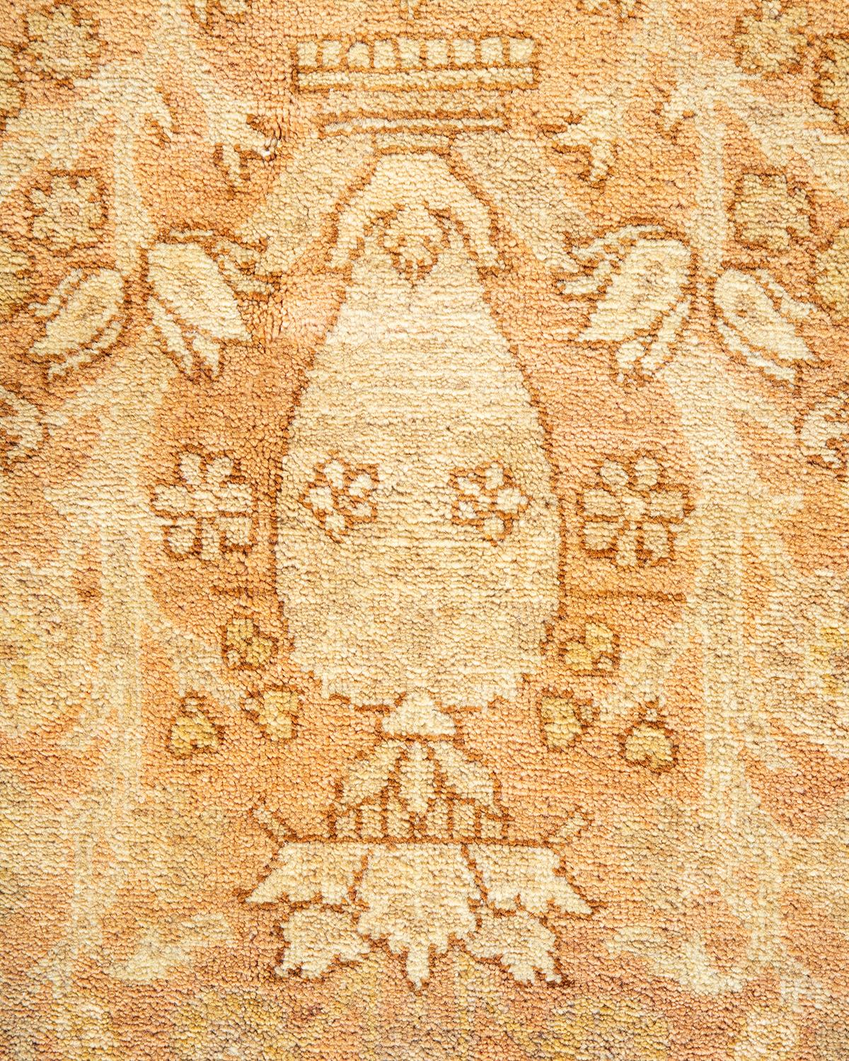 Contemporary One-of-a-Kind Hand Made Traditional Mogul Beige Area Rug For Sale