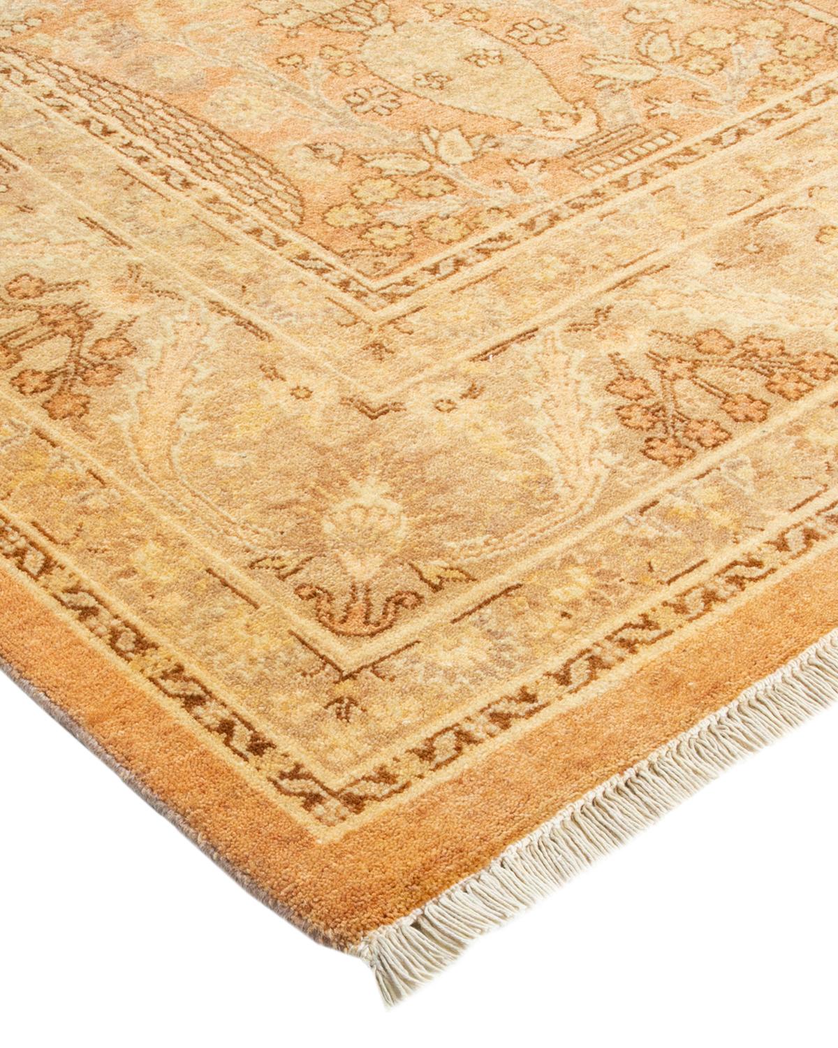 Wool One-of-a-Kind Hand Made Traditional Mogul Beige Area Rug For Sale