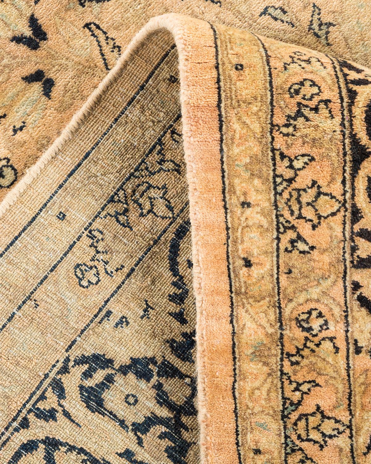 Pakistani One-Of-A-Kind Hand Made Traditional Mogul Beige Area Rug For Sale
