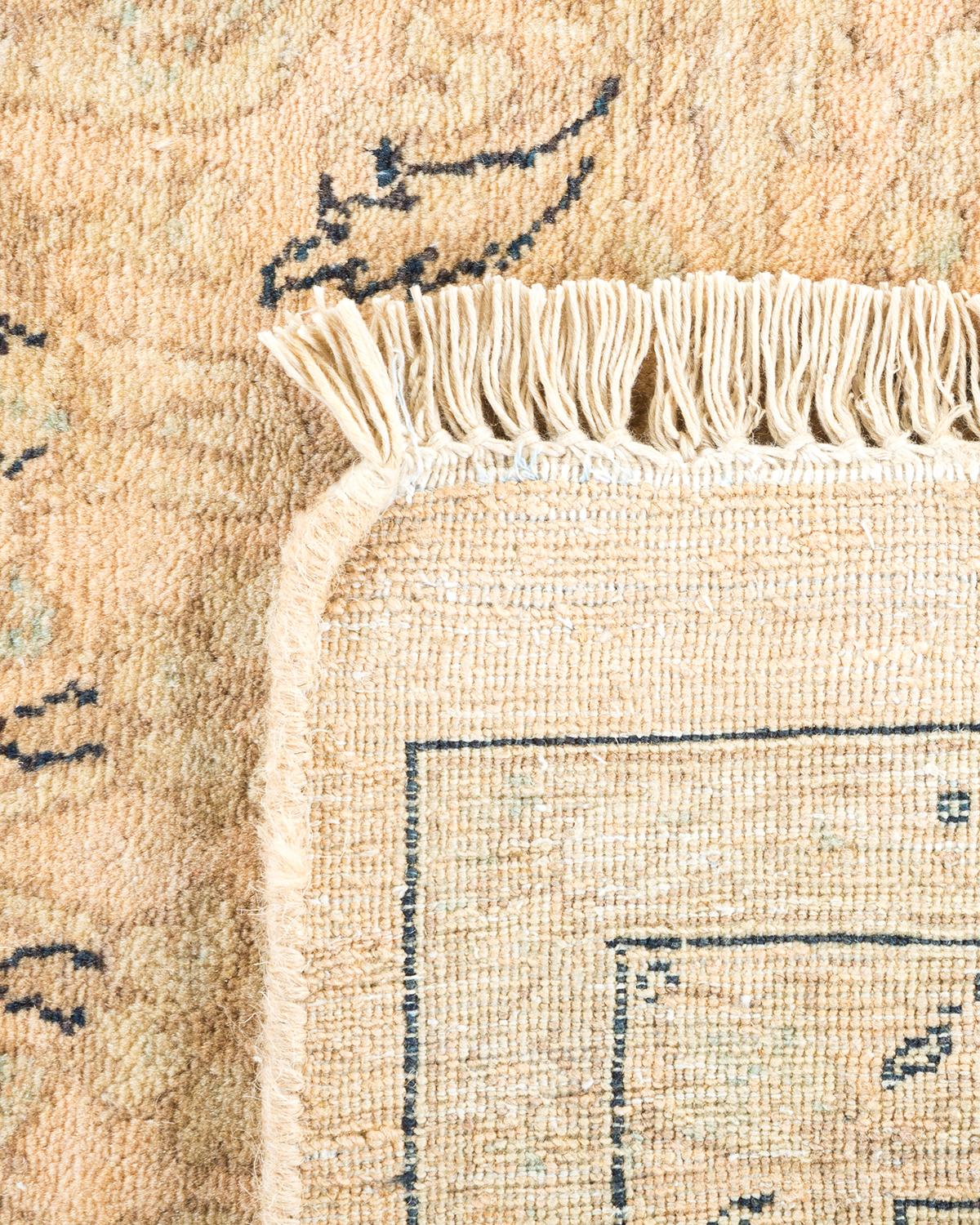 Hand-Knotted One-Of-A-Kind Hand Made Traditional Mogul Beige Area Rug For Sale