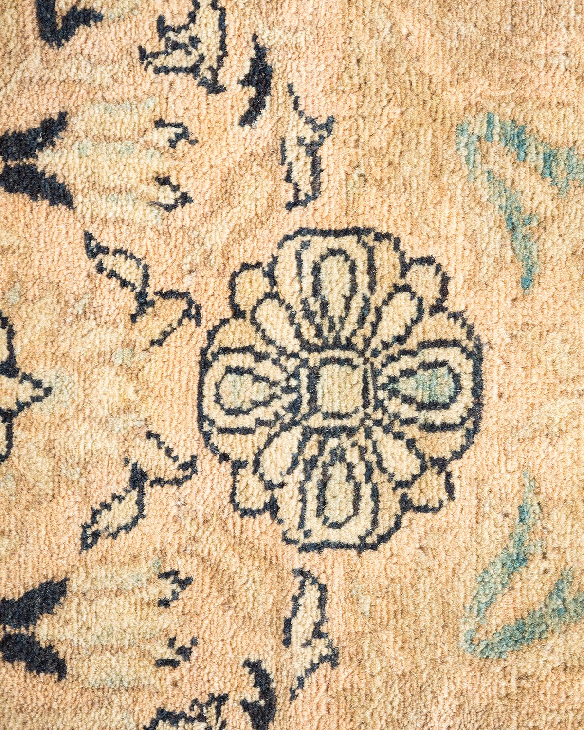 Contemporary One-Of-A-Kind Hand Made Traditional Mogul Beige Area Rug For Sale