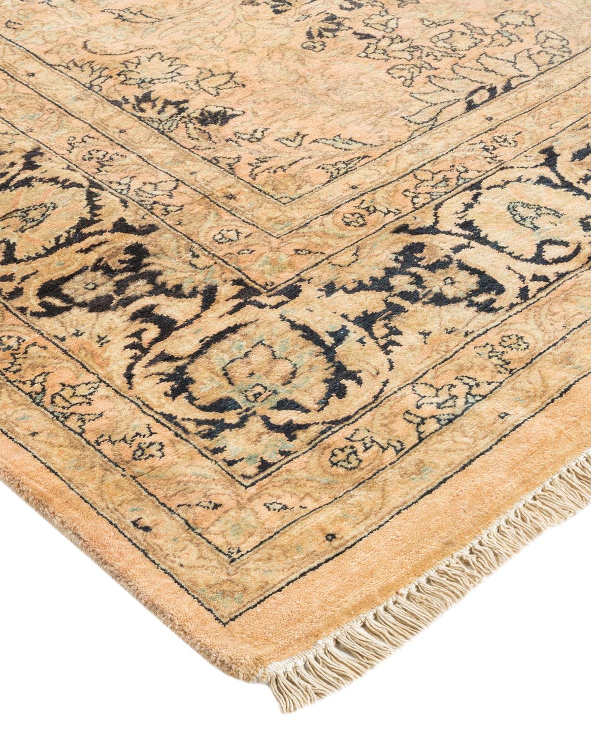 Wool One-Of-A-Kind Hand Made Traditional Mogul Beige Area Rug For Sale