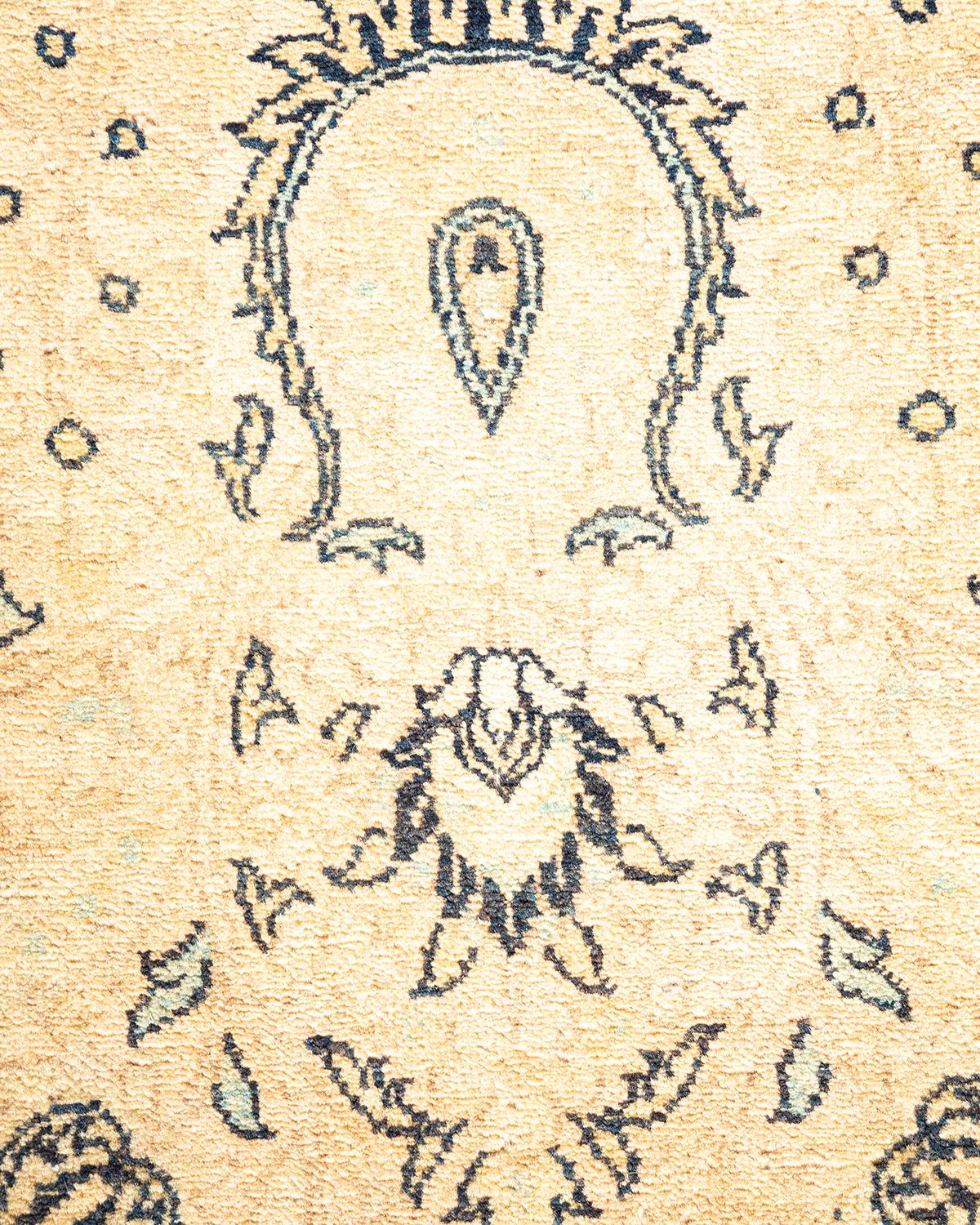 Laine Tapis Mogul traditionnel beige unique fait à la main, unique en son genre en vente