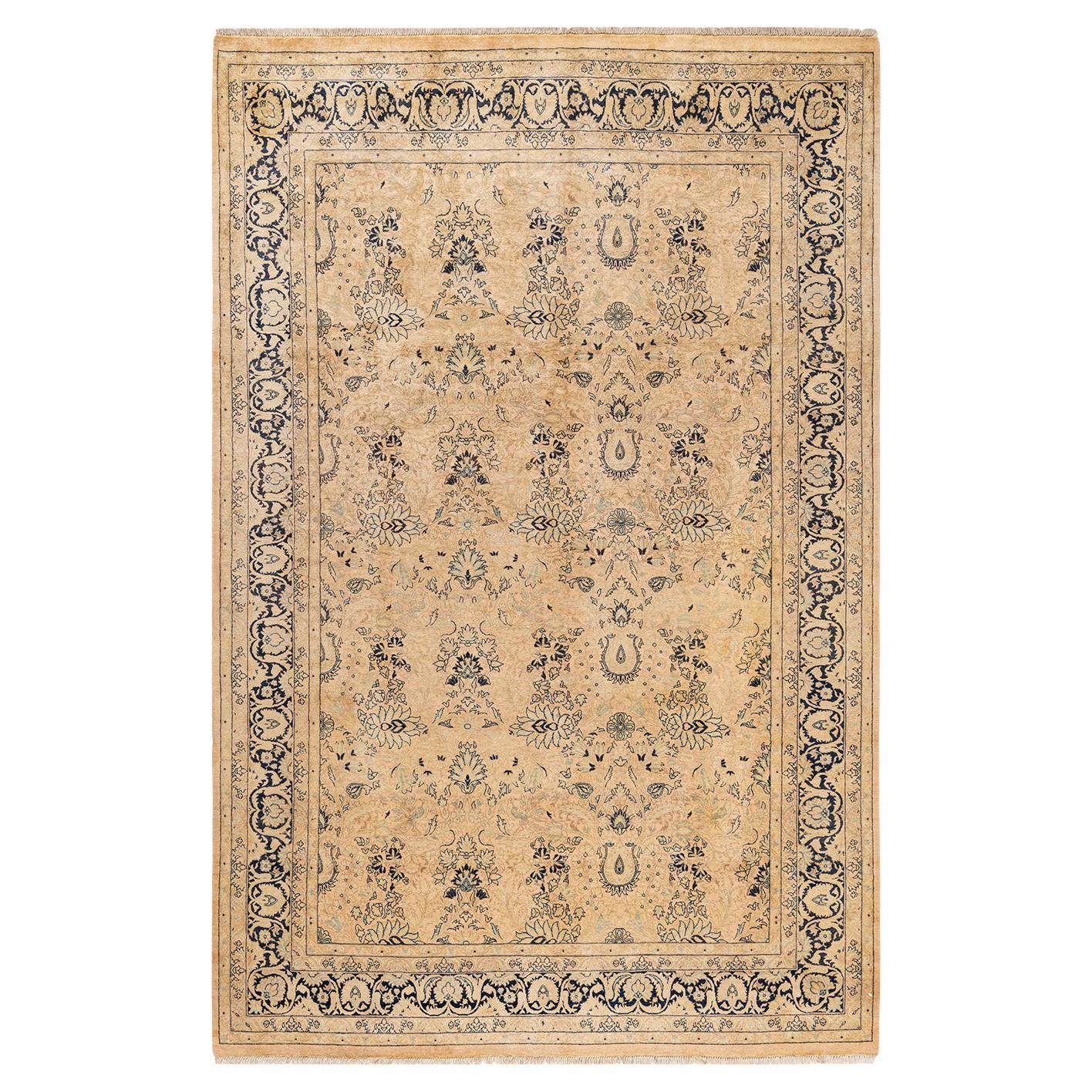 One-of-a-Kind Hand Made Traditional Mogul Beige Area Rug