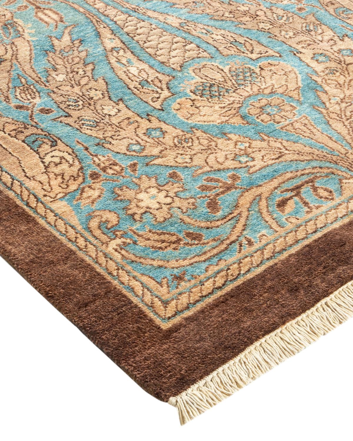 One-Of-A-Kind Hand Made Traditional Mogul Beige Area Rug For Sale 7