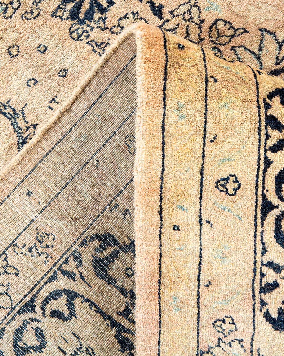 Pakistani One-Of-A-Kind Hand Made Traditional Mogul Beige Area Rug For Sale