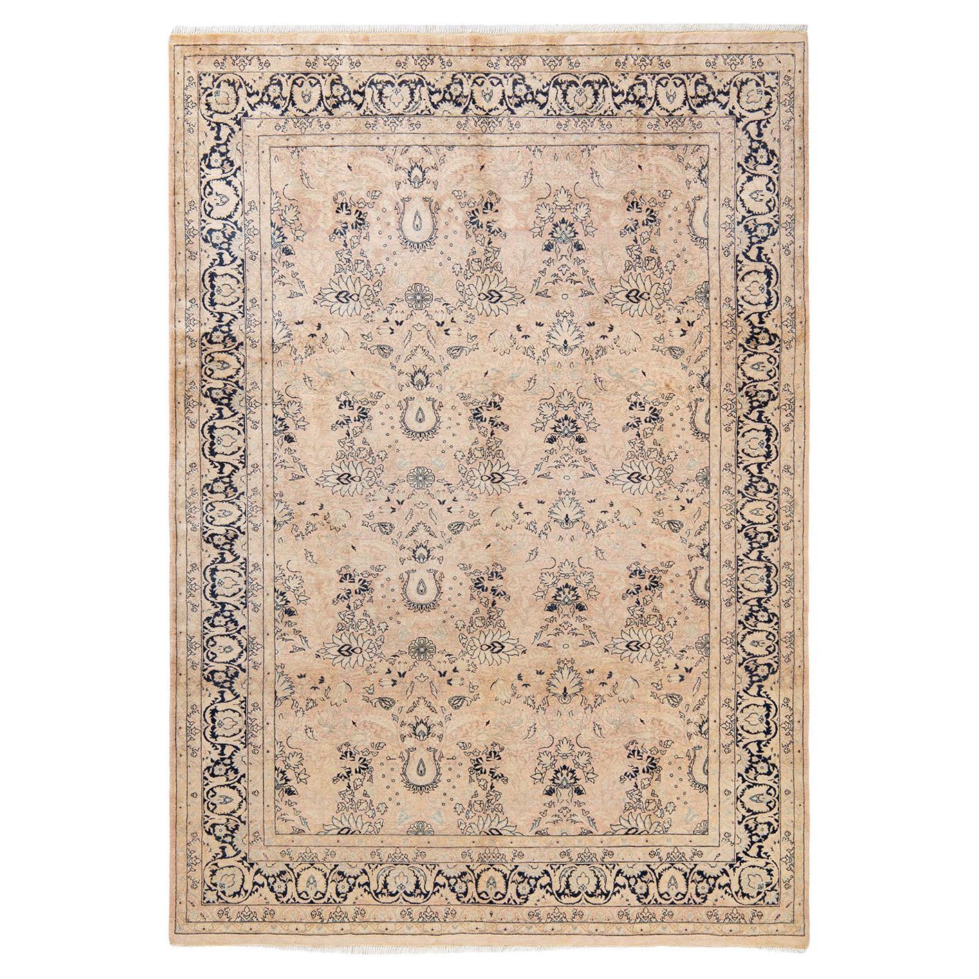One-of-a-Kind Hand Made Traditional Mogul Beige Area Rug For Sale