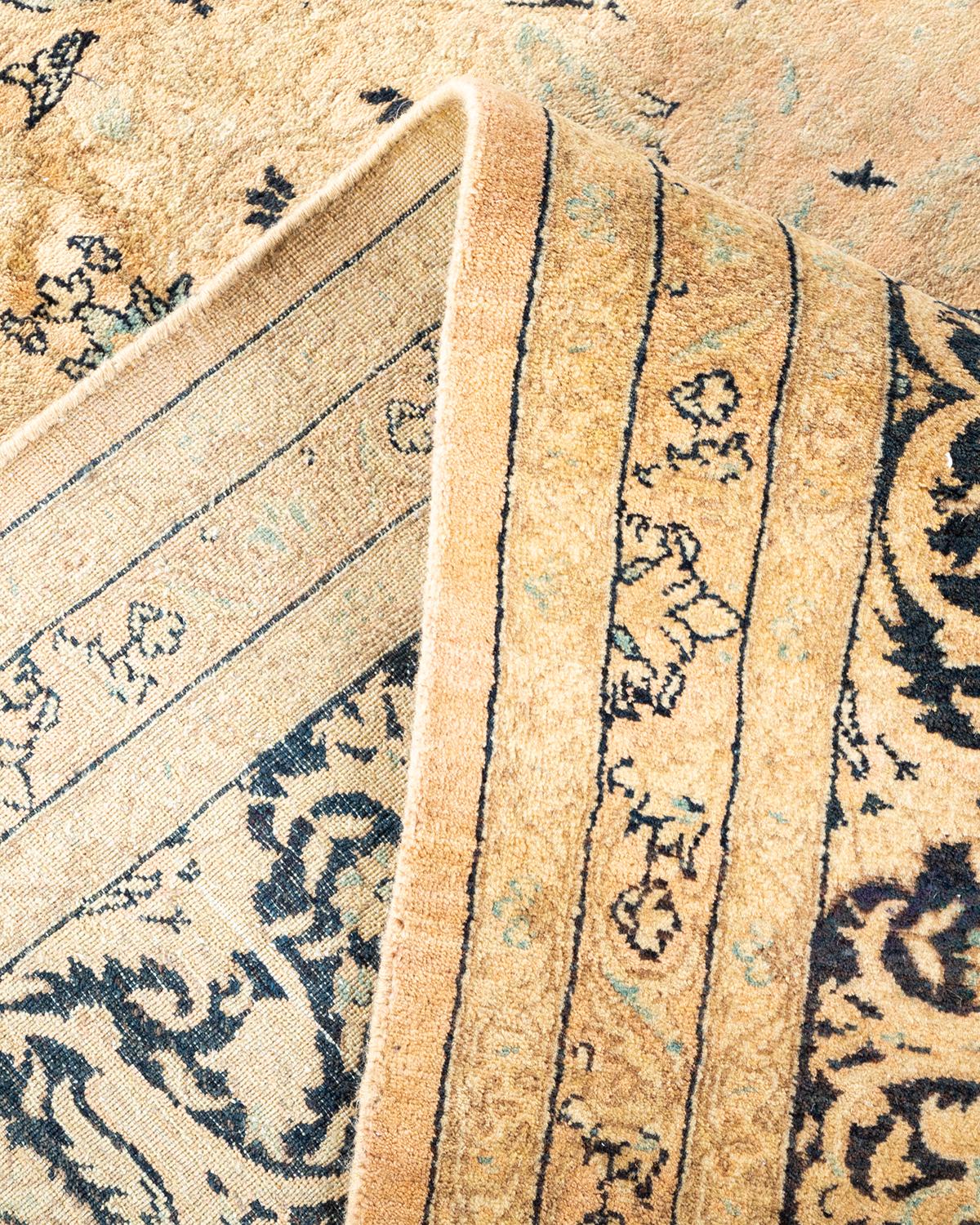 Pakistani One-Of-A-Kind Hand Made Traditional Mogul Beige Area Rug For Sale