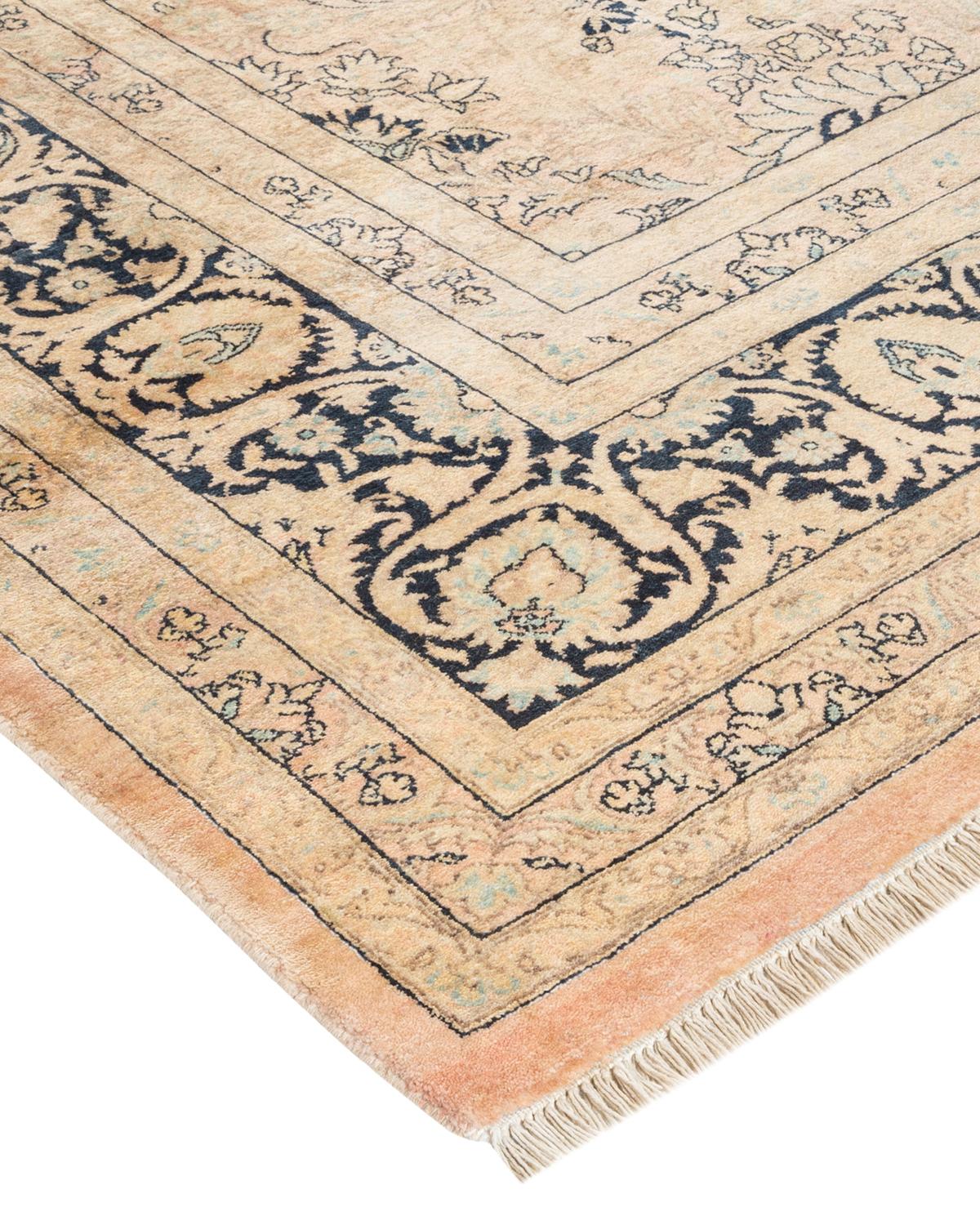 Laine Tapis Mogul traditionnel beige unique fait à la main, unique en son genre en vente