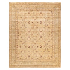 Tapis Mogul traditionnel beige unique fait à la main, unique en son genre
