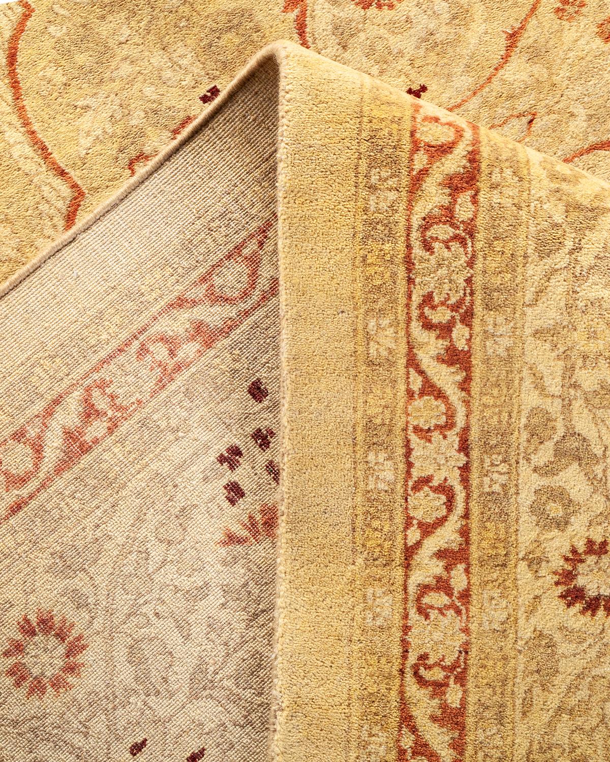 Noué à la main Tapis traditionnel Mogul beige unique fait à la main, unique en son genre en vente
