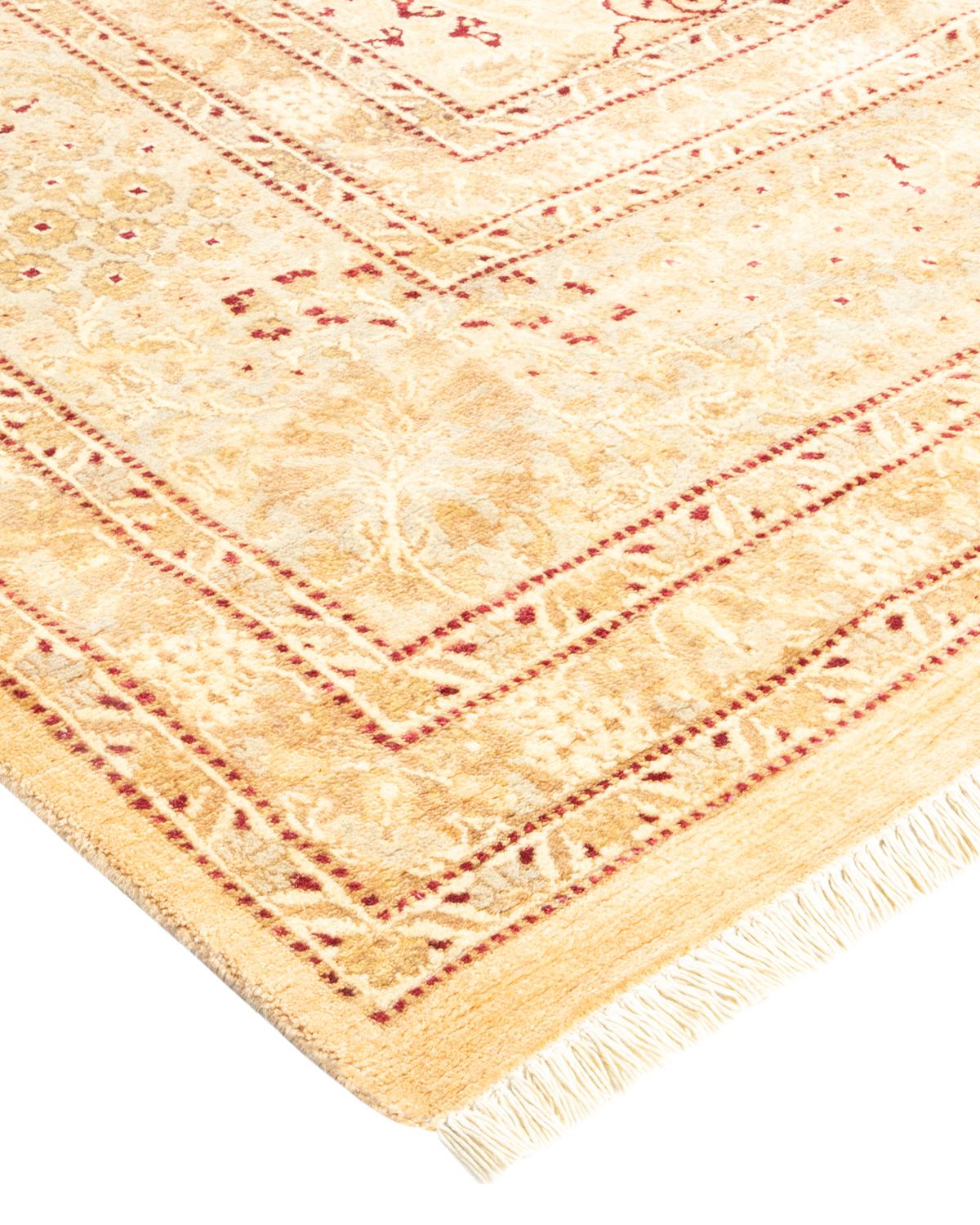 Wool One-of-a-Kind Hand Made Traditional Mogul Beige Area Rug For Sale