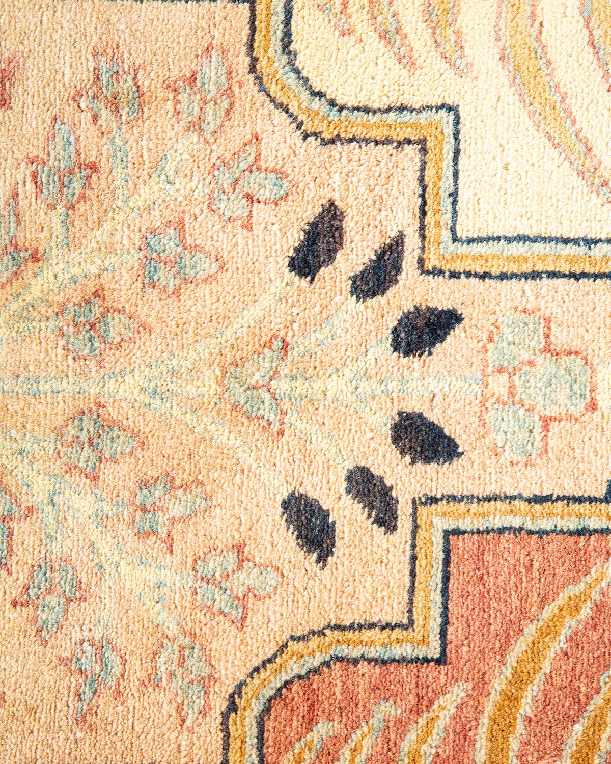 One-of-a-kind Hand Made Traditional Mogul Beige Area Rug In New Condition For Sale In Norwalk, CT