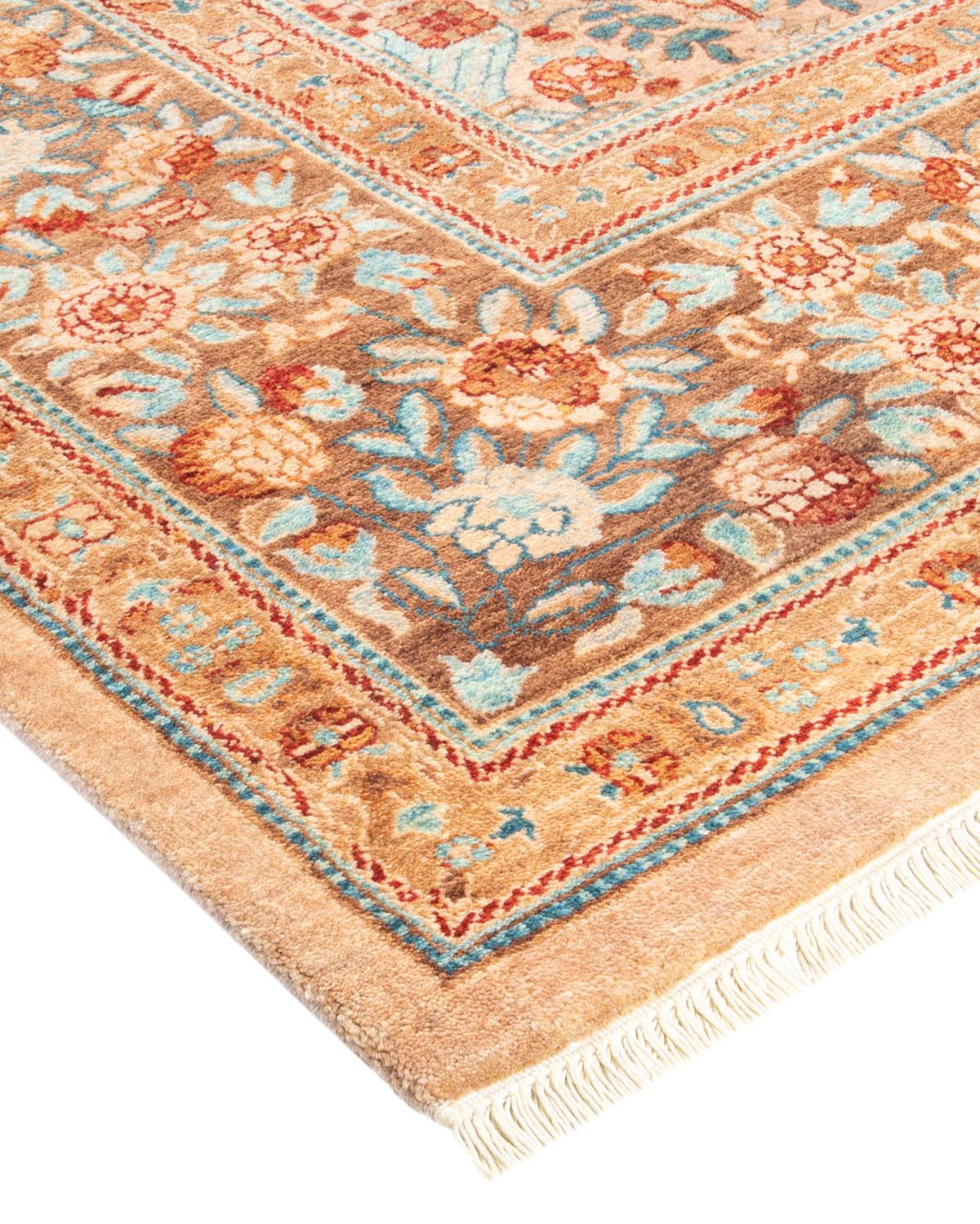 One-Of-A-Kind Hand Made Traditional Mogul Beige Area Rug For Sale 1