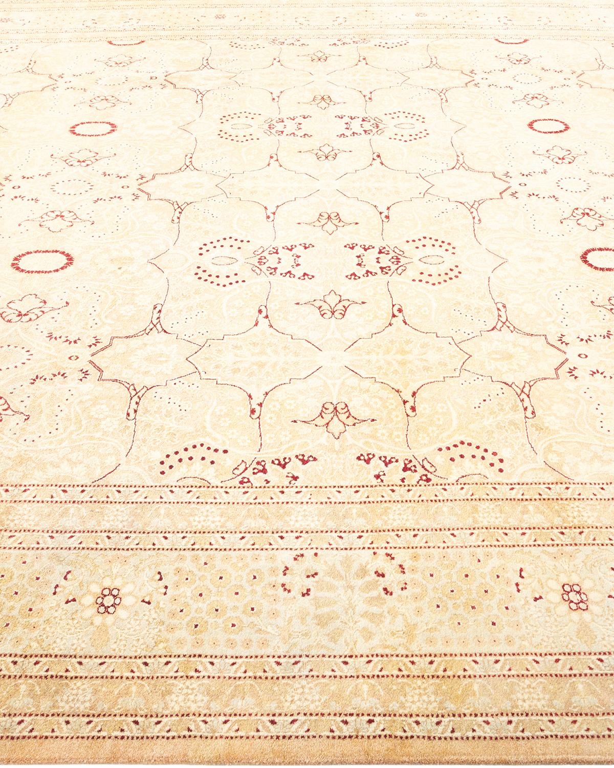 One-of-a-kind Hand Made Traditional Mogul Beige Area Rug In New Condition For Sale In Norwalk, CT