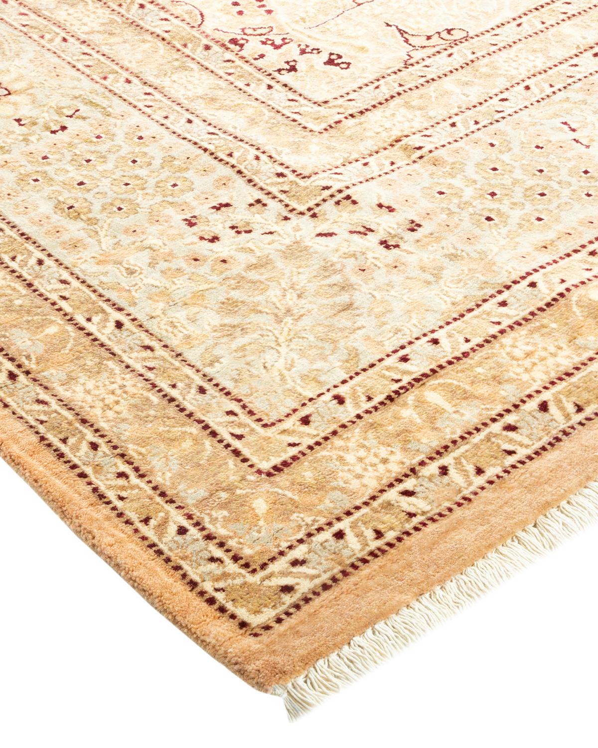 Laine Tapis traditionnel Mogul beige unique en son genre, fabriqué à la main en vente