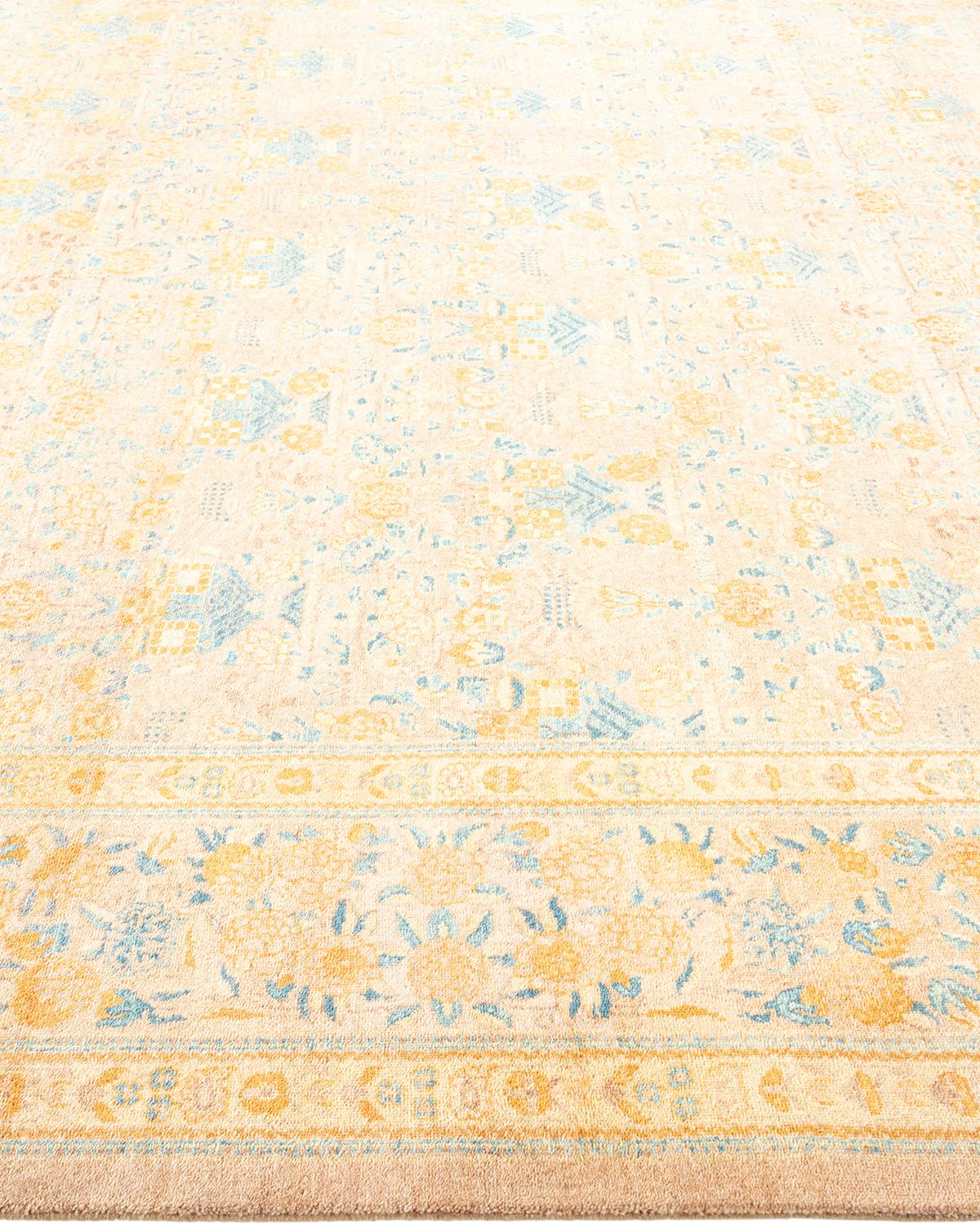 One-of-a-Kind Hand Made Traditional Mogul Beige Area Rug In New Condition For Sale In Norwalk, CT