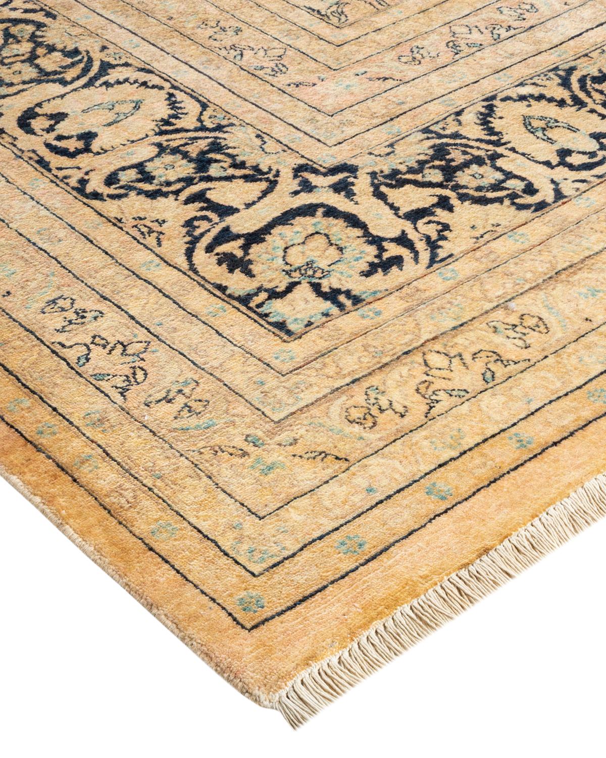 Laine Tapis Mogul traditionnel beige unique fait à la main, unique en son genre en vente