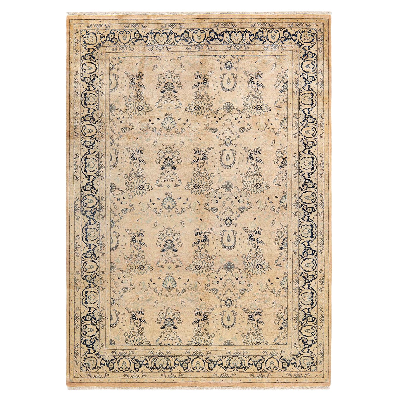 Tappeto tradizionale Mogul beige, unico nel suo genere, realizzato a mano