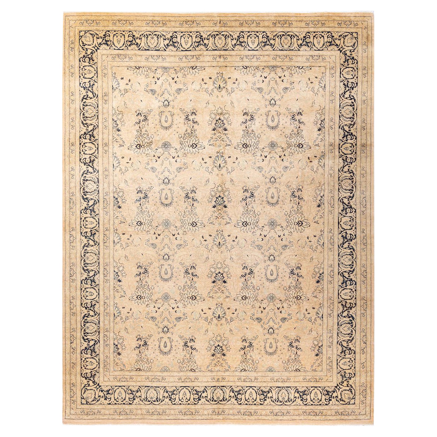 Tappeto tradizionale Mogul beige, unico nel suo genere, realizzato a mano