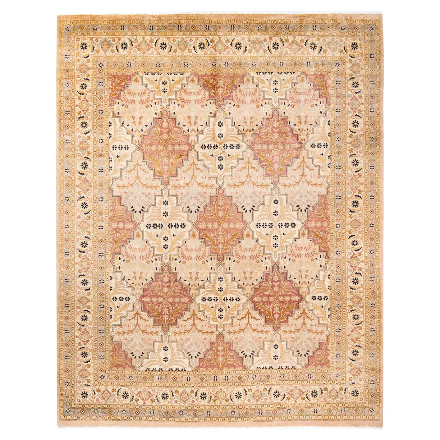 Handgefertigter, traditioneller Mogul-Beige-Teppich, Unikat