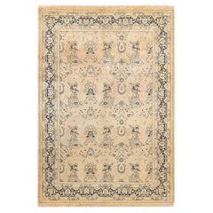 Handgefertigter, traditioneller Mogul-Beige-Teppich, Unikat