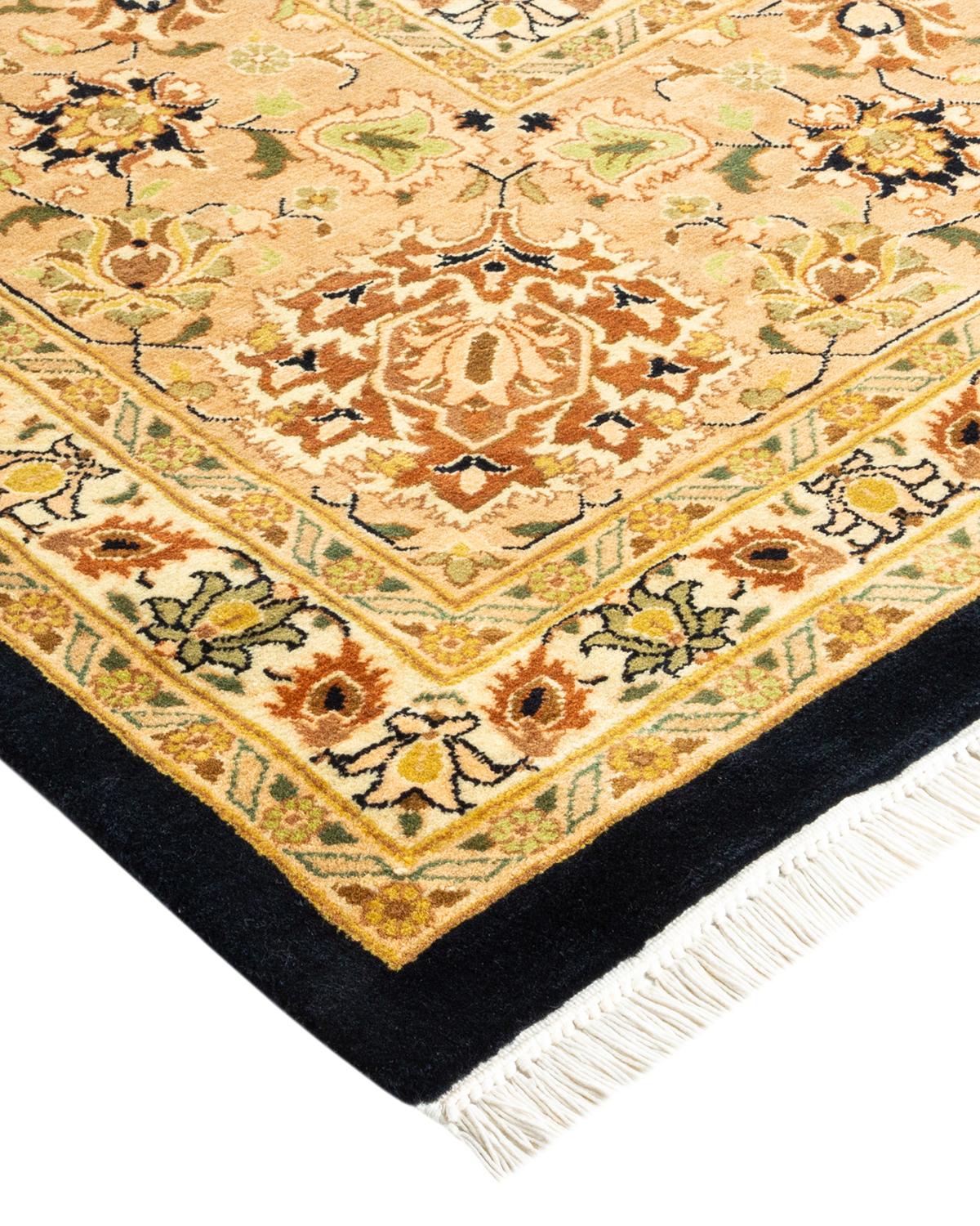 Wool One-Of-A-Kind Hand Made Traditional Mogul Black Area Rug For Sale