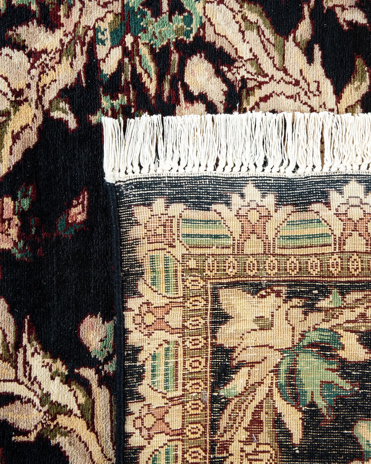 Noué à la main Tapis traditionnel Mogul noir unique fait à la main, unique en son genre en vente