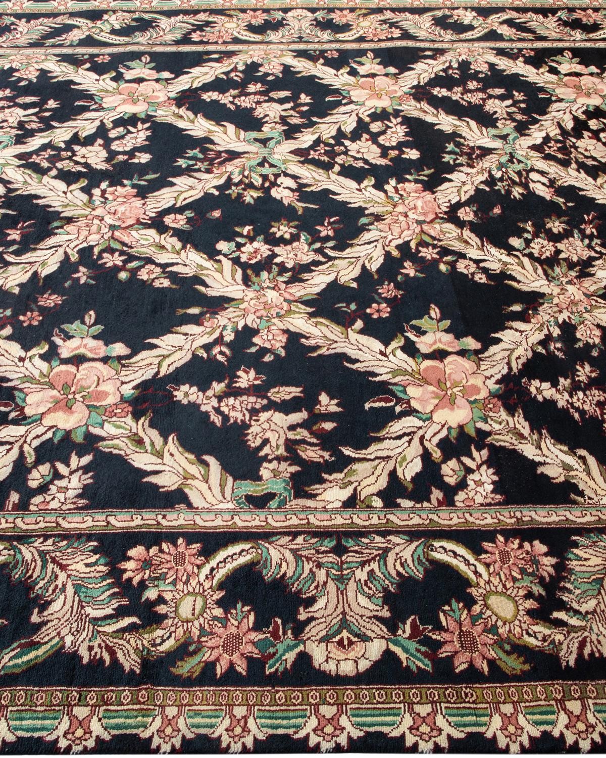 One-Of-A-Kind Hand Made Traditional Mogul Black Area Rug In New Condition For Sale In Norwalk, CT