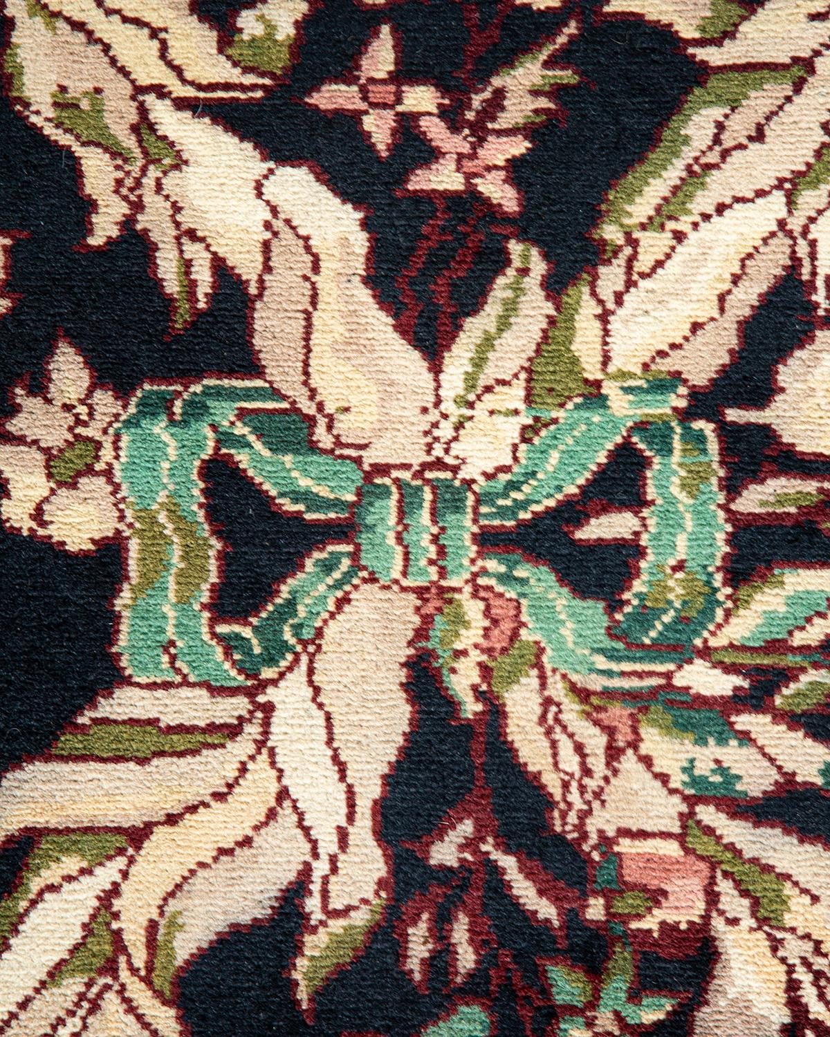 XXIe siècle et contemporain Tapis traditionnel Mogul noir unique fait à la main, unique en son genre en vente
