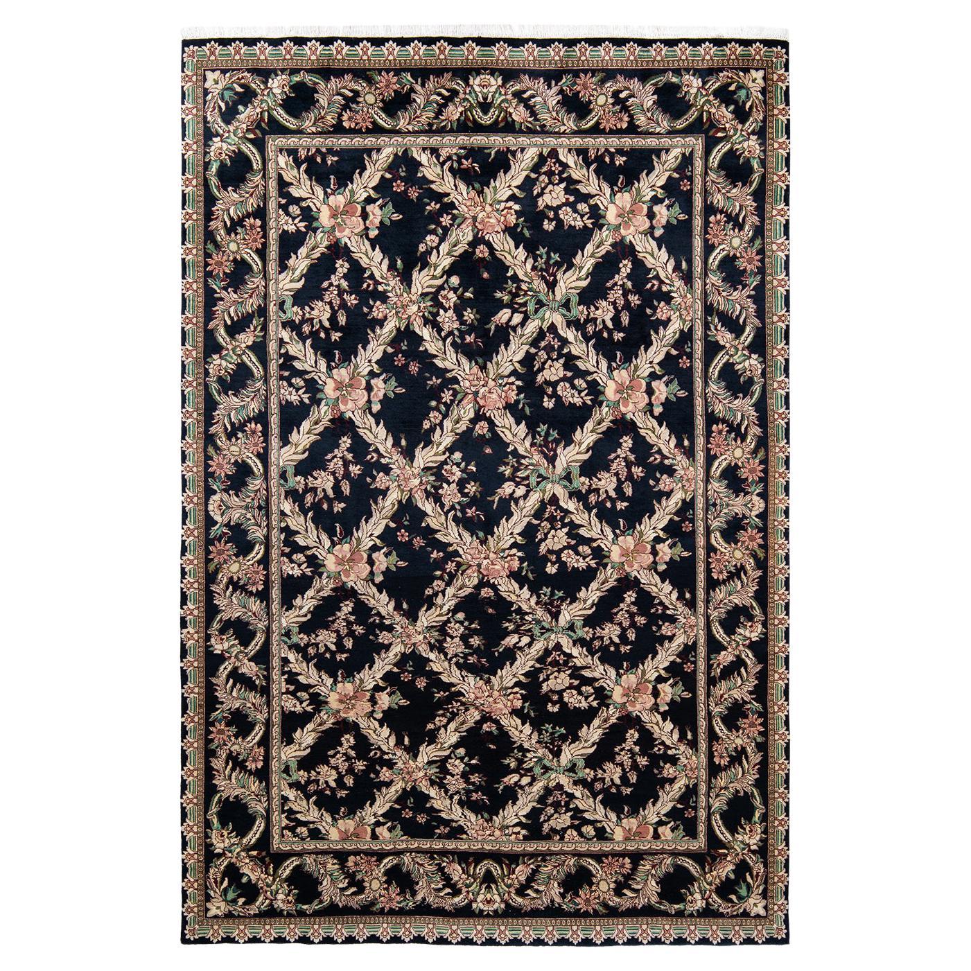 One-of-a-kind Hand Made Traditional Mogul Black Area Rug