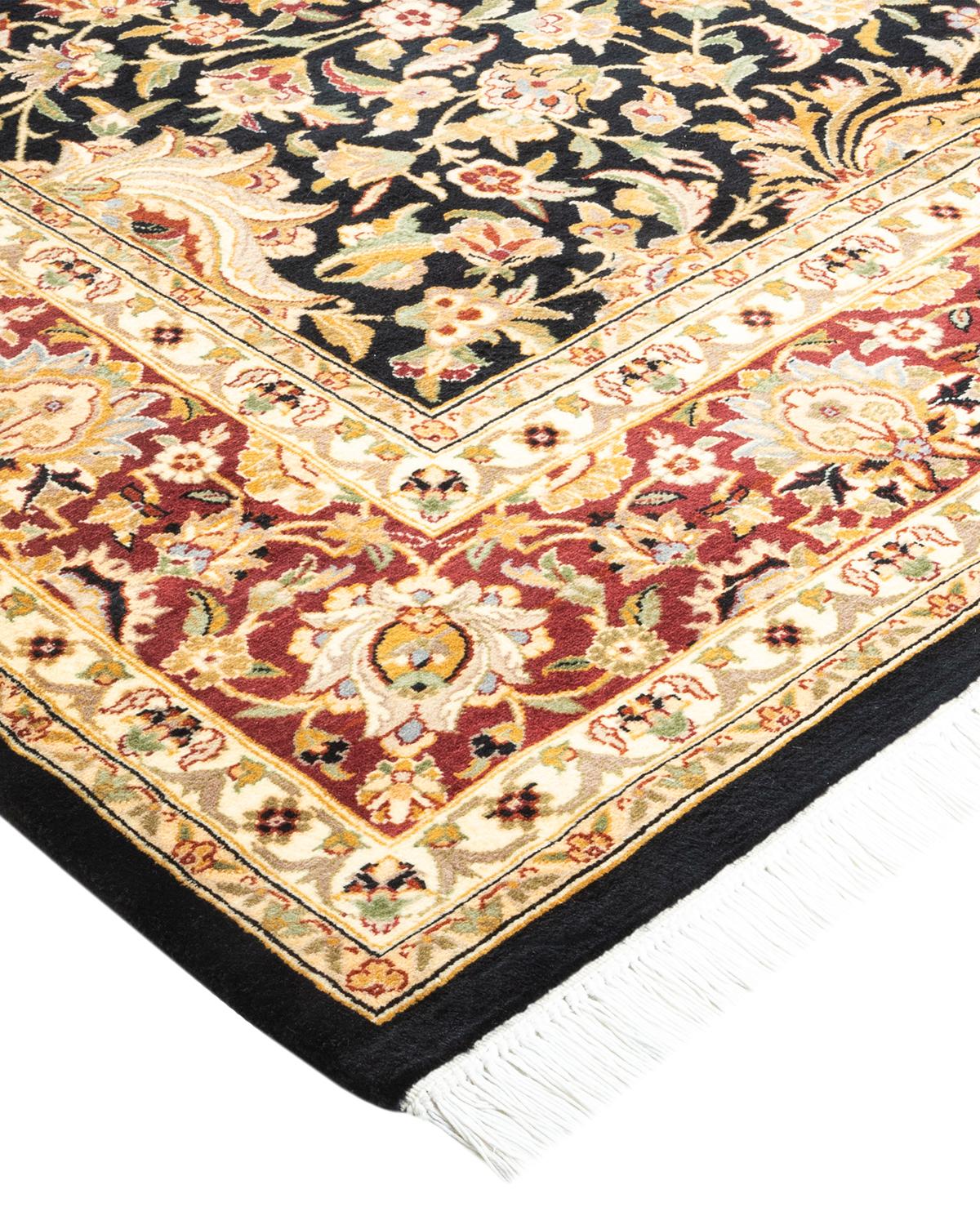 Einzigartiger handgefertigter traditioneller Mogul-Teppich in Schwarz (Wolle) im Angebot