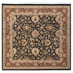 One-of-a-Kind Hand Made Traditional Mogul Black Area Rug