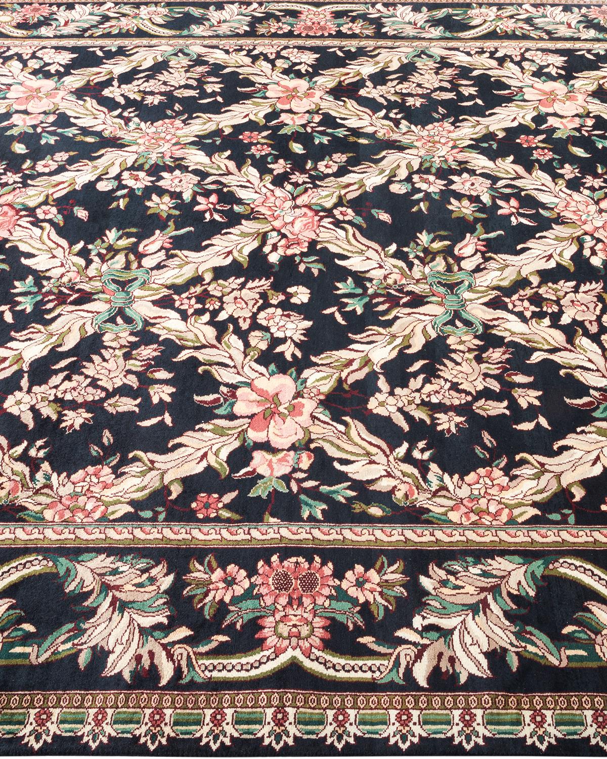One-Of-A-Kind Hand Made Traditional Mogul Black Area Rug In New Condition For Sale In Norwalk, CT
