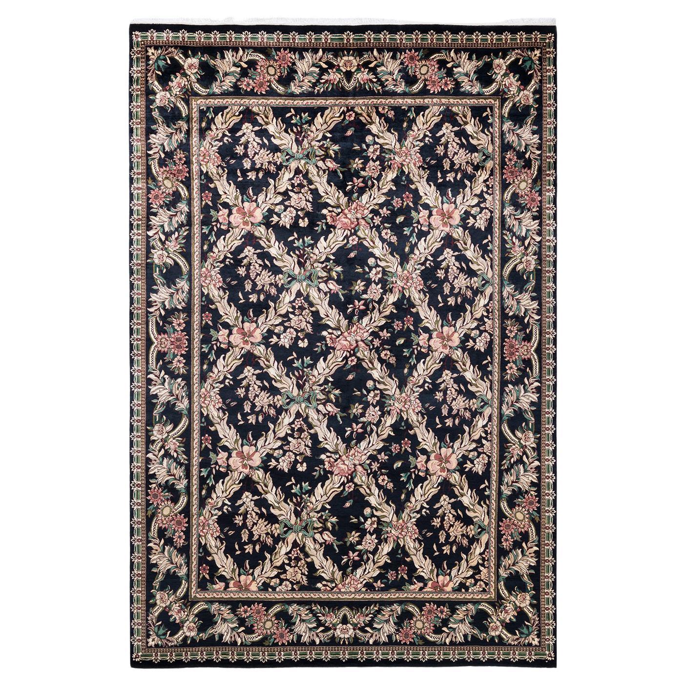 One-Of-A-Kind Hand Made Traditional Mogul Black Area Rug For Sale