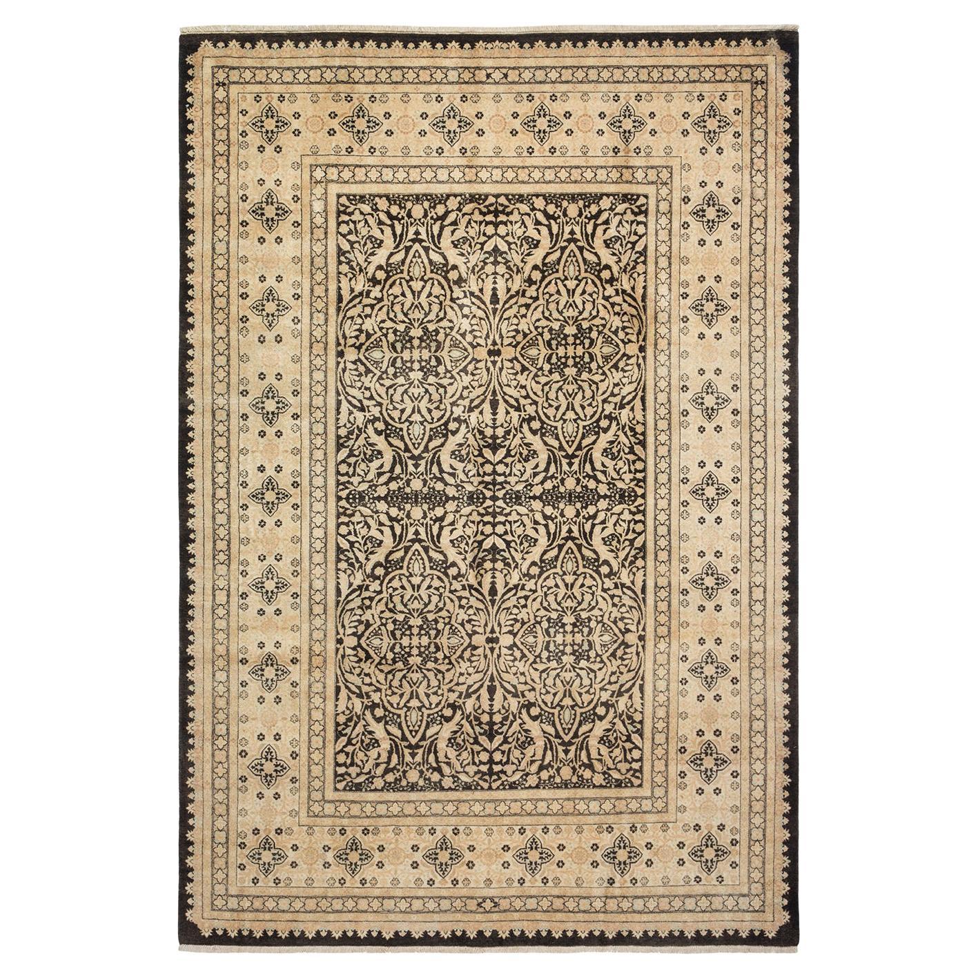 One-of-a-kind Hand Made Traditional Mogul Black Area Rug For Sale