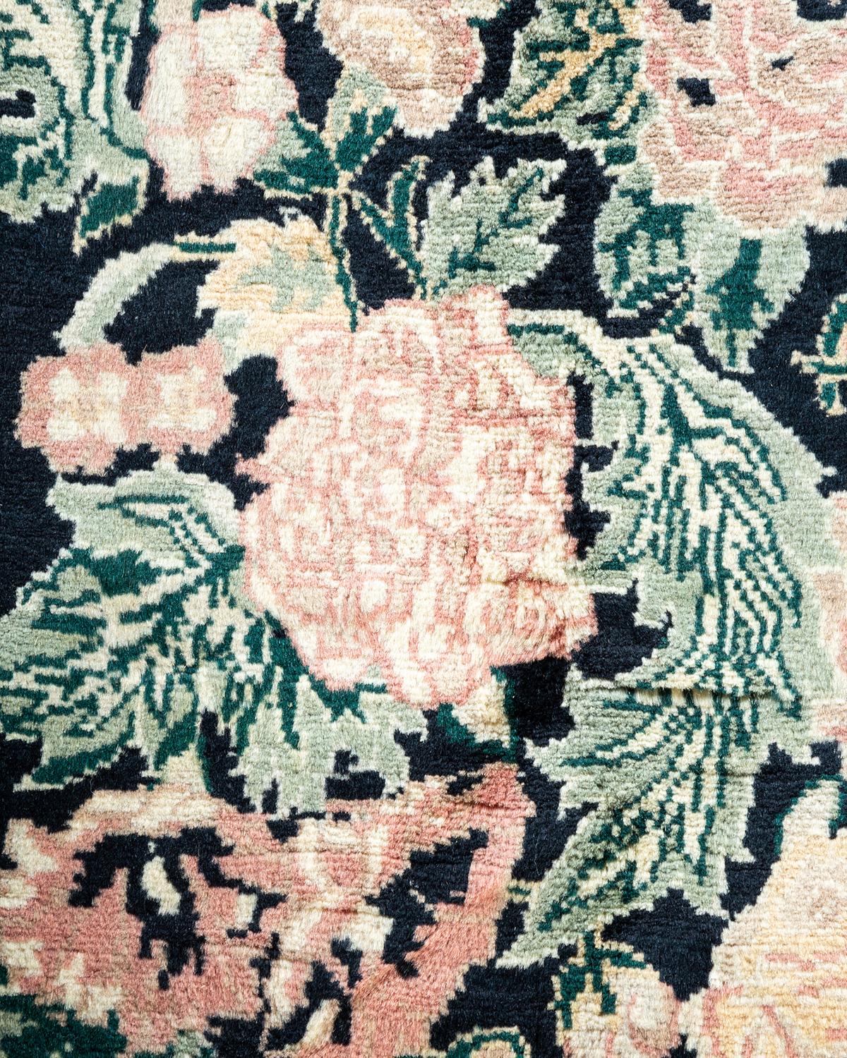 Contemporary One-of-a-kind Hand Made Traditional Mogul Black Area Rug For Sale