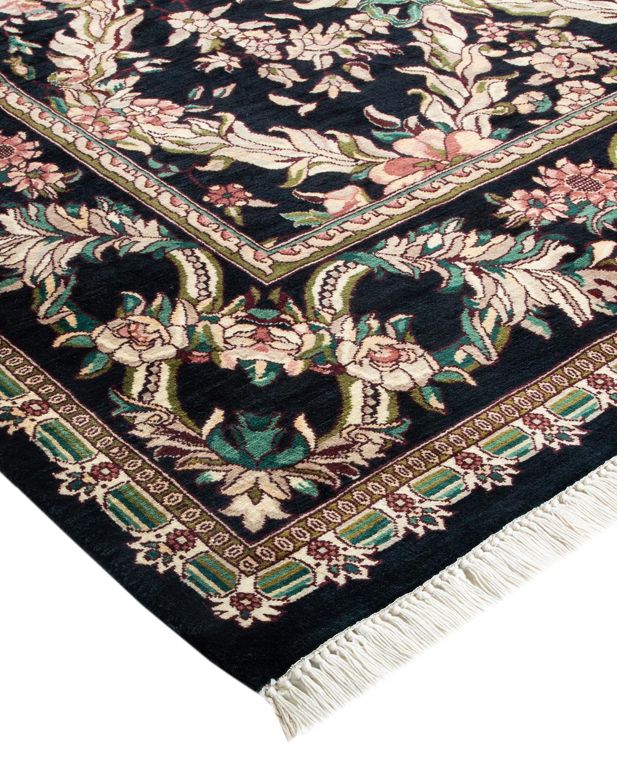 Wool One-of-a-kind Hand Made Traditional Mogul Black Area Rug For Sale