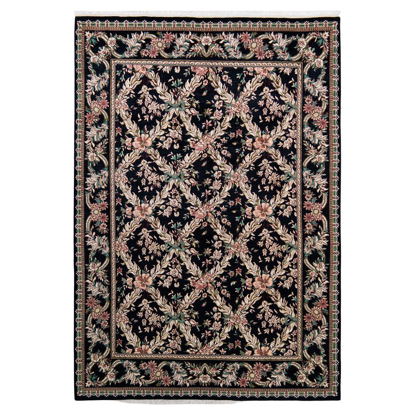 One-of-a-kind Hand Made Traditional Mogul Black Area Rug For Sale