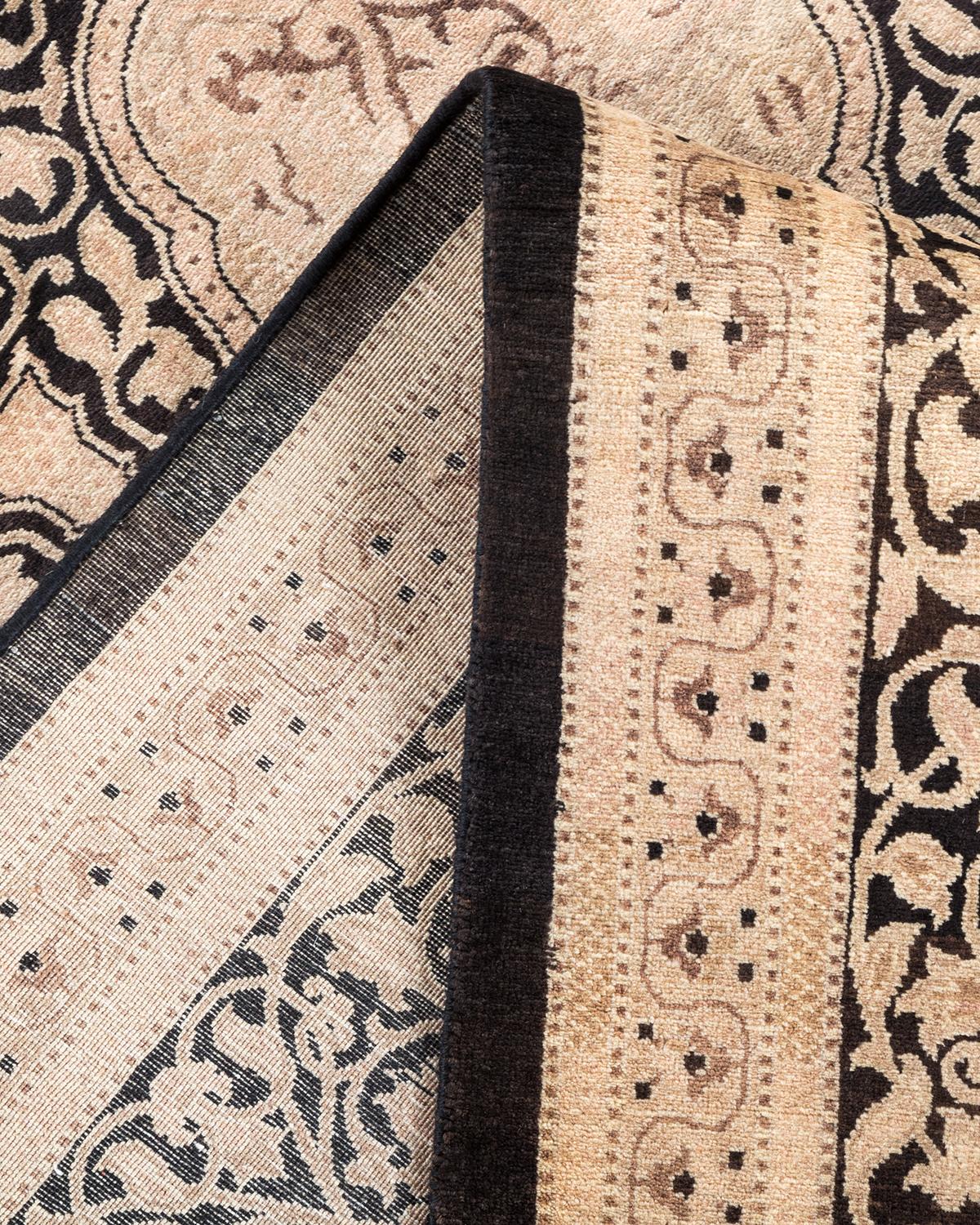 Pakistani One-Of-A-Kind Hand Made Traditional Mogul Black Area Rug For Sale