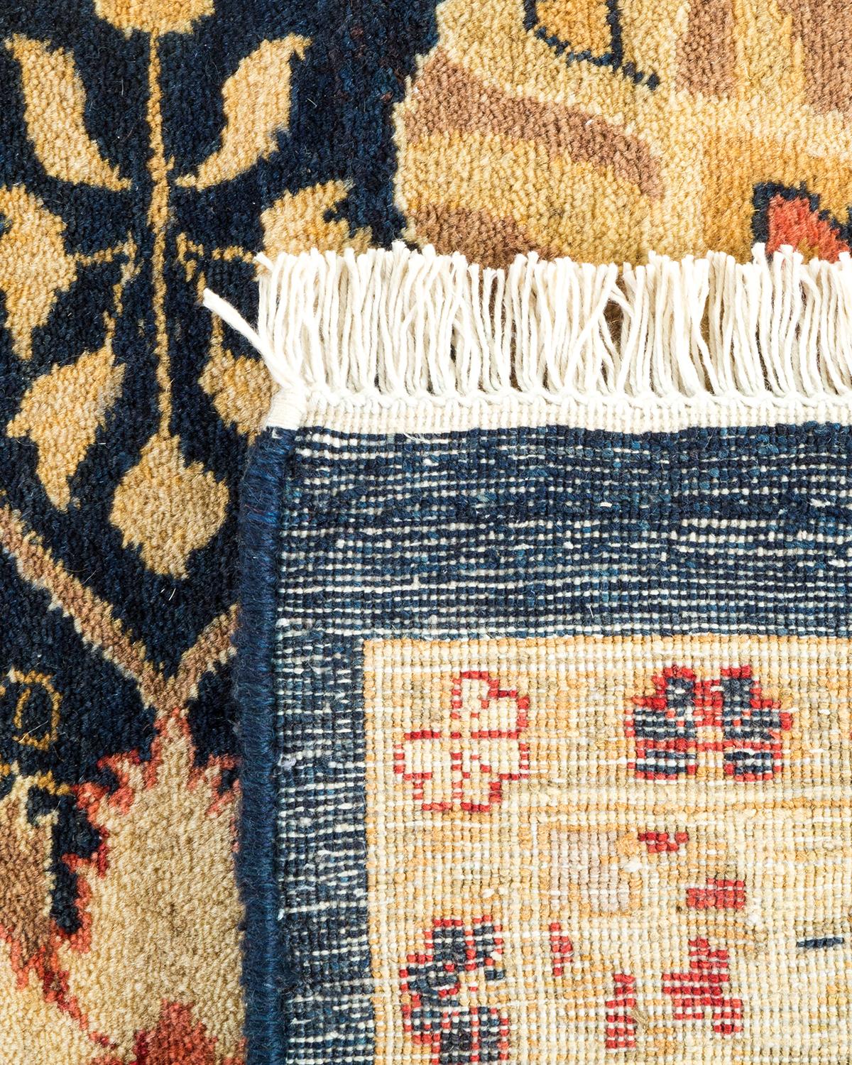 Hand-Knotted One-of-a-kind Hand Made Traditional Mogul Black Area Rug For Sale