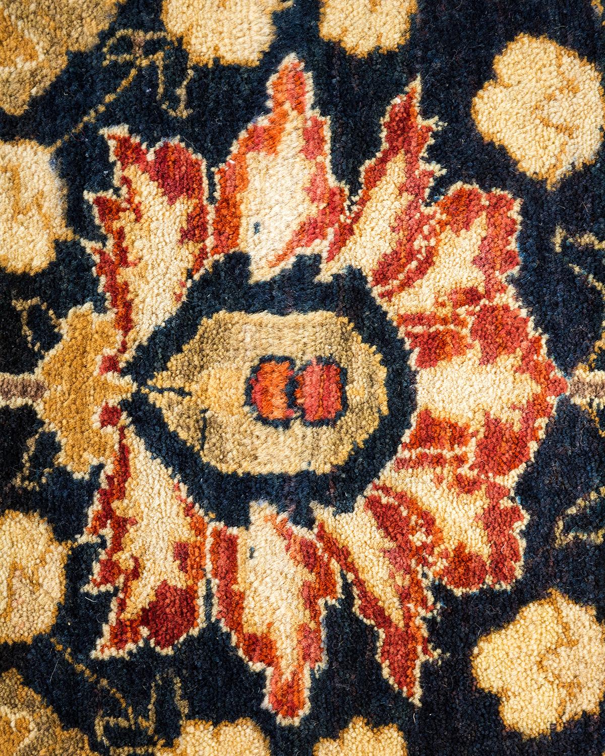 Contemporary One-of-a-kind Hand Made Traditional Mogul Black Area Rug For Sale