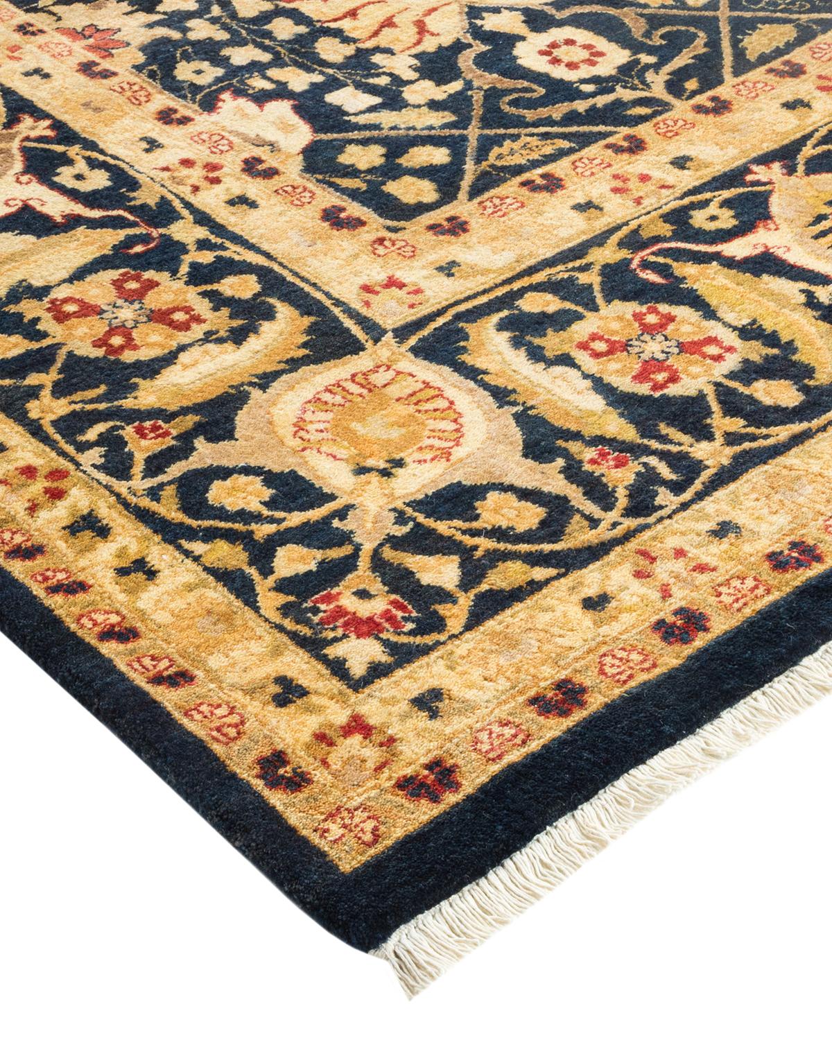 Wool One-of-a-kind Hand Made Traditional Mogul Black Area Rug For Sale