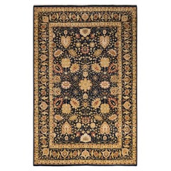 One-of-a-kind Hand Made Traditional Mogul Black Area Rug