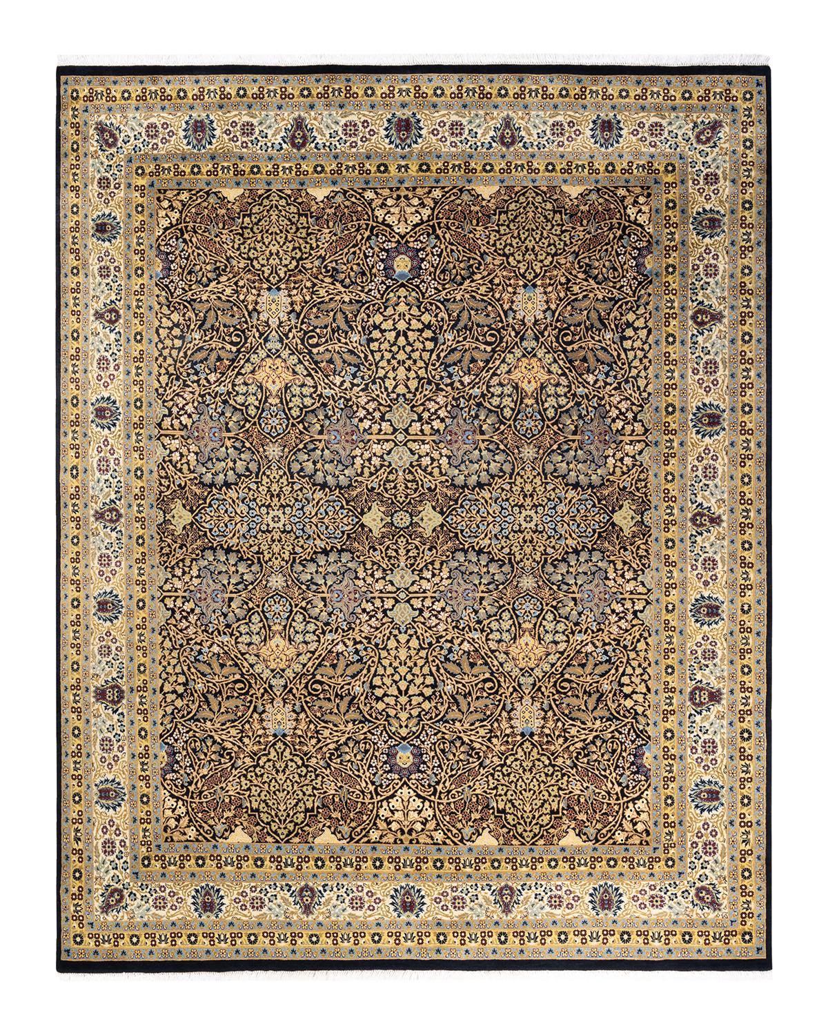 Autre Tapis traditionnel Mogul noir, unique en son genre, fait à la main en vente
