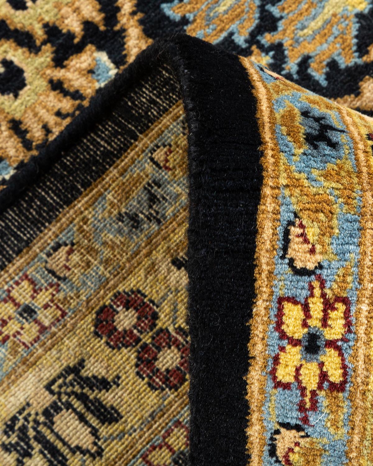 Noué à la main Tapis traditionnel Mogul noir, unique en son genre, fait à la main en vente