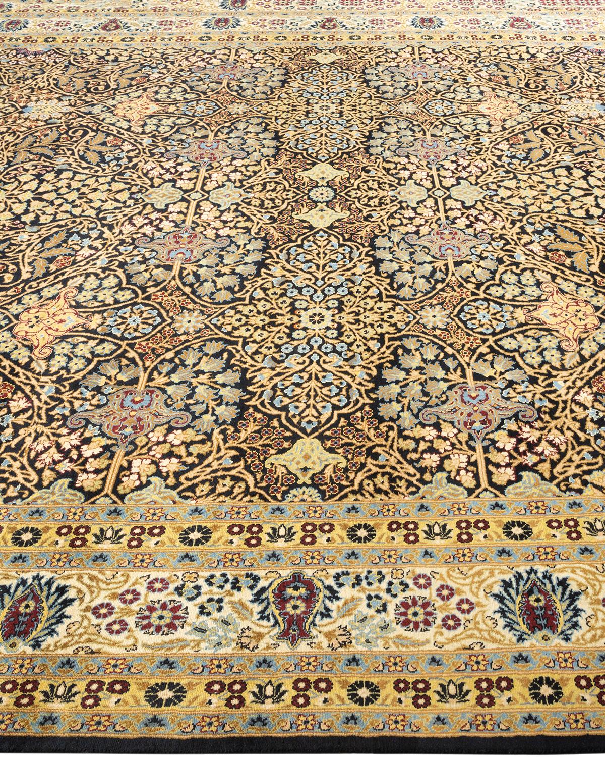 XXIe siècle et contemporain Tapis traditionnel Mogul noir, unique en son genre, fait à la main en vente