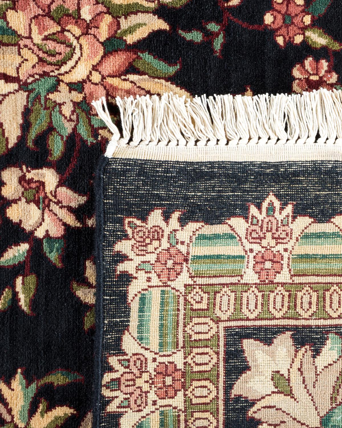 Noué à la main Tapis traditionnel Mogul noir unique fait à la main, unique en son genre en vente